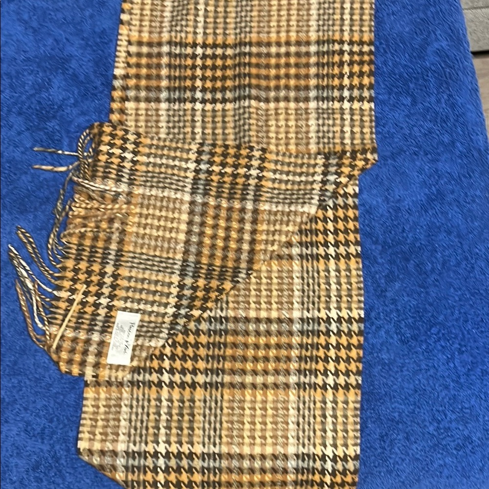 Preston & York Brown and Tan Plaid Scarf with Fringe